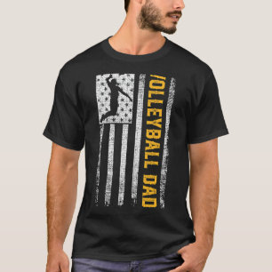 Volleyball Dad Vintage Us Flag Fathers Day Outfit  T-Shirt