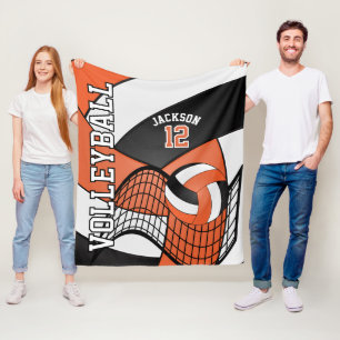 Volleyball Design - Orange, White, Black Fleece Blanket