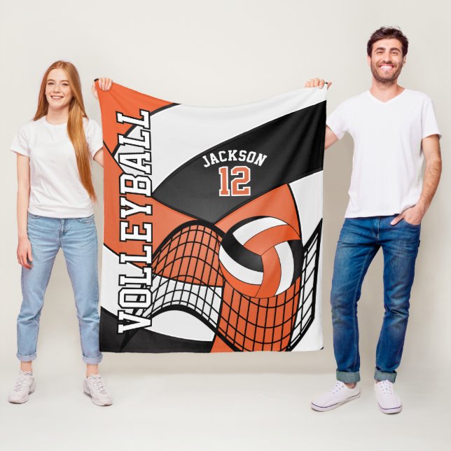 Volleyball Design - Orange, White, Black Fleece Blanket (In Situ)