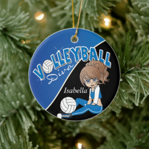 Volleyball Diva Girl Player in Blue Ceramic Ornament