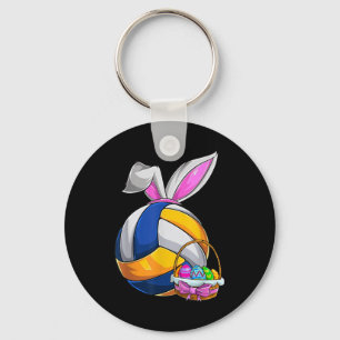Volleyball Easter Bunny Ears Easter Eggs Hunting B Keychain