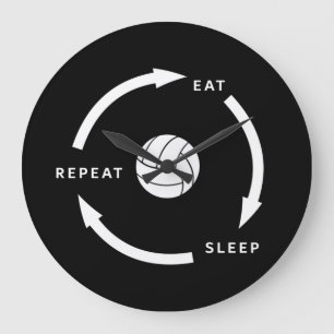 Volleyball Eat Sleep Repeat Sports Fan Saying Large Clock