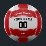 Volleyball Fan Name Year Team Red 4 Inch Round Button<br><div class="desc">Need a unique idea to give to your Team? Personalized Red and White Volleyball design. Insert your Team Name,  Player's Name,  Jersey Number,  Year. These keychain make a unique team gift.</div>