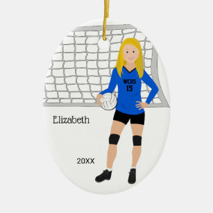 Volleyball Female Blonde Blue & Black Ceramic Ornament