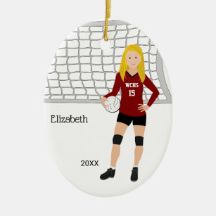 Volleyball Female Blonde Red & Black Ceramic Ornament