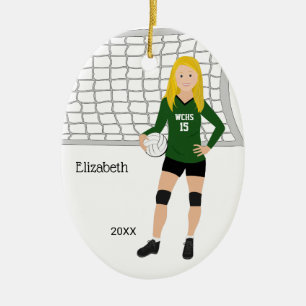 Volleyball Female Brunette Green & Black Ceramic Ornament