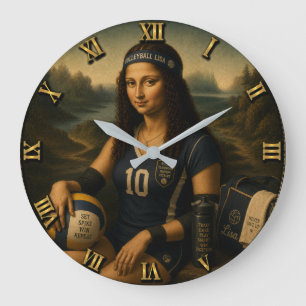 Volleyball Funny Mona Lisa Large Clock