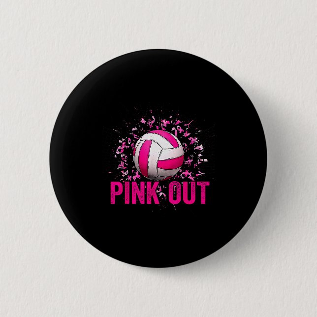 Volleyball Game Day Nk Out Breast Cancer Awareness 2 Inch Round Button (Front)