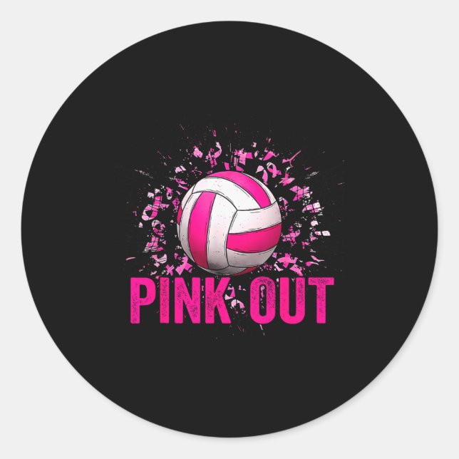 Volleyball Game Day Nk Out Breast Cancer Awareness Classic Round Sticker (Front)