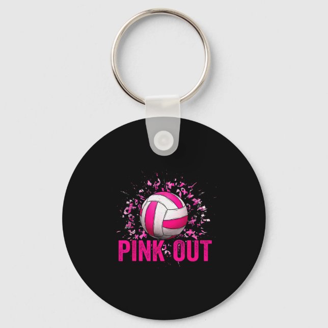Volleyball Game Day Nk Out Breast Cancer Awareness Keychain (Front)