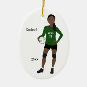 Volleyball Girl Black Hair Green & Black Ceramic O Ceramic Ornament