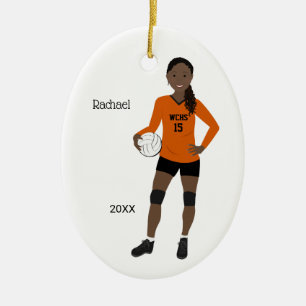 Volleyball Girl Black Hair Orange & Black Ceramic Ornament