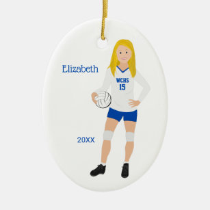 Volleyball Girl Blonde Blue & White Ceramic Ornament