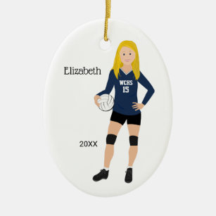 Volleyball Girl Blonde Dark Blue & Black Ceramic Ornament