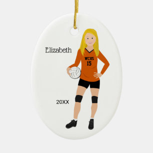 Volleyball Girl Blonde Orange & Black Ceramic Ornament