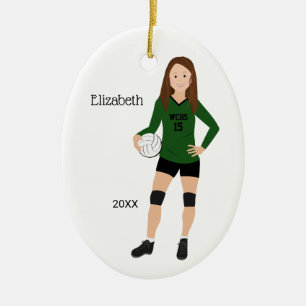 Volleyball Girl Brunette Green & Black Ceramic Ornament