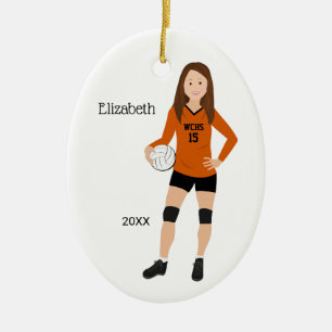 Volleyball Girl Brunette Orange & Black Ceramic Ornament