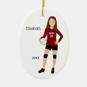 Volleyball Girl Brunette Red & Black Ceramic Ornam Ornament