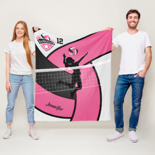 Volleyball Girl with DIY Number - Pink Fleece Blanket