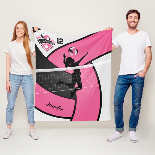 Volleyball Girl with DIY Number - Pink Fleece Blanket (In Situ)