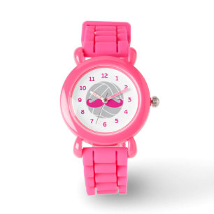 Volleyball glitter pink moustache volleyball watch