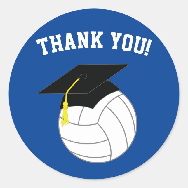 Volleyball Graduation Sports Blue Classic Round Sticker (Front)