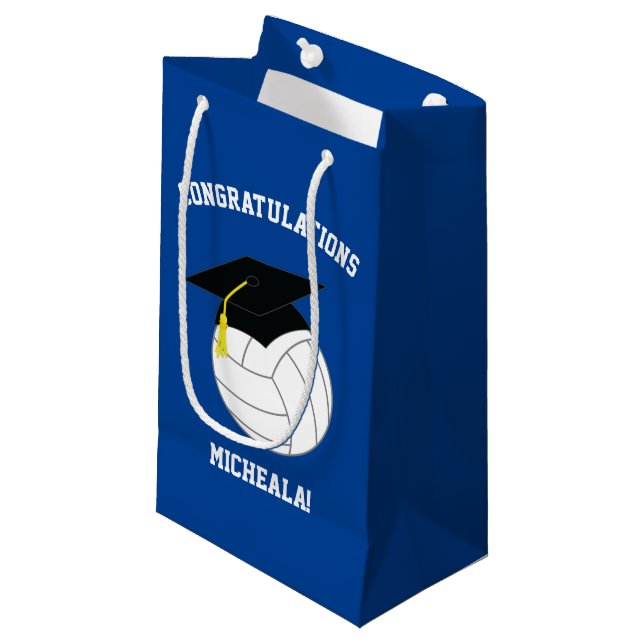 Volleyball Graduation Sports Blue Small Gift Bag (Front Angled)