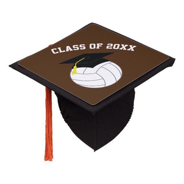 Volleyball Graduation Sports Brown Graduation Cap Topper (Angled)