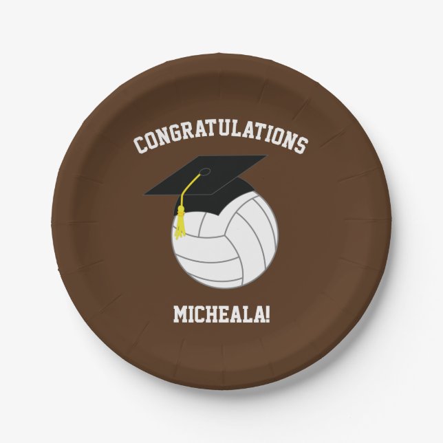 Volleyball Graduation Sports Brown Paper Plate (Front)