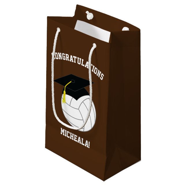 Volleyball Graduation Sports Brown Small Gift Bag (Front Angled)