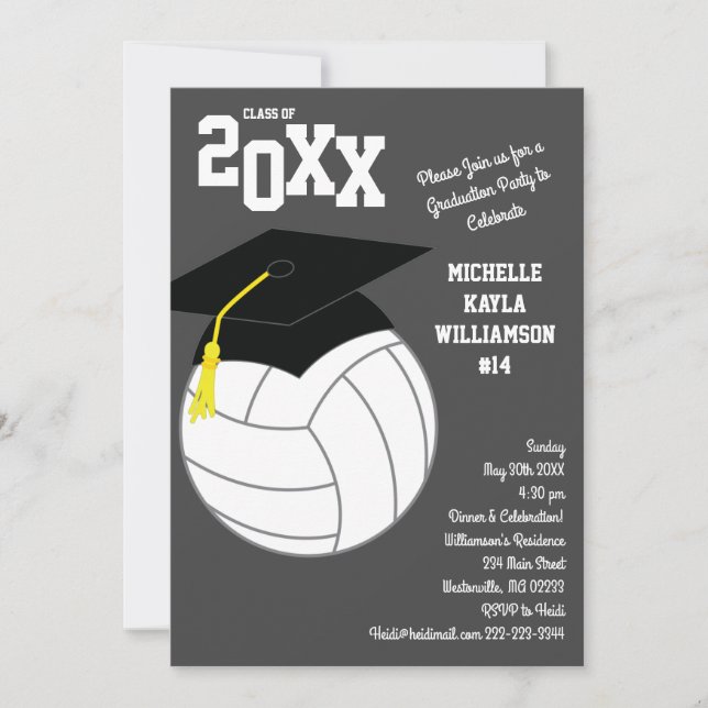 Volleyball Graduation Sports Grey Invitation (Front)
