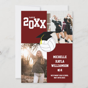 Volleyball Graduation Sports Maroon Faire-part