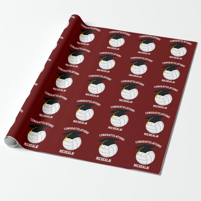 Volleyball Graduation Sports Maroon Wrapping Paper (Unrolled)