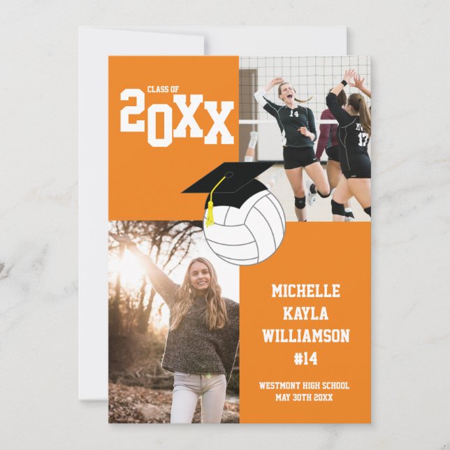 Volleyball Graduation Sports Orange Announcement (Front)