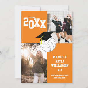 Volleyball Graduation Sports Orange Faire-part