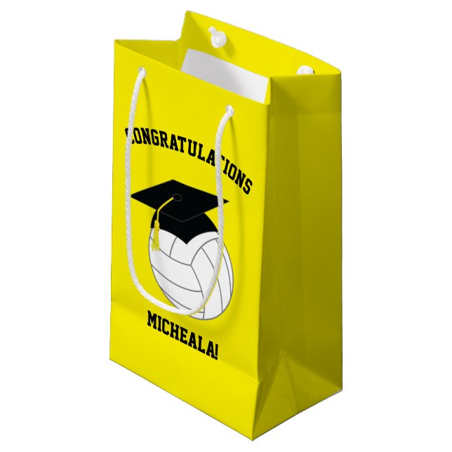 Volleyball Graduation Sports Yellow Small Gift Bag (Front Angled)