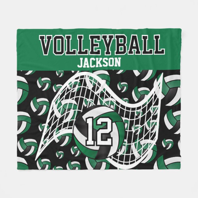 Volleyball - Green, Black and White Fleece Blanket (Front (Horizontal))