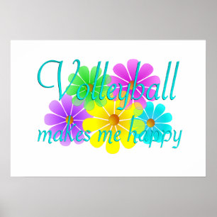 Volleyball Happiness Flowers Poster