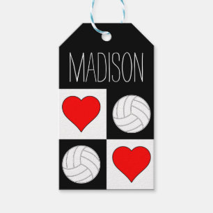 Volleyball Hearts Chequered Pattern Custom Gift Ta Gift Tags