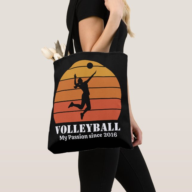 Volleyball Hobby Retro Sunset Personalize Tote Bag (Close Up)