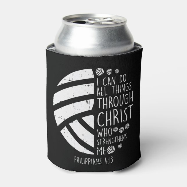 Volleyball i can do things Bible Verse God Jesus G Can Cooler (Can Front)