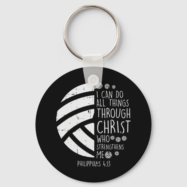 Volleyball i can do things Bible Verse God Jesus G Keychain (Front)