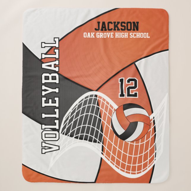 Volleyball 🏐 in Black, Orange and White  Sherpa Blanket (Front)