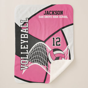 Volleyball 🏐 in Black, Pink and White Sherpa Blanket