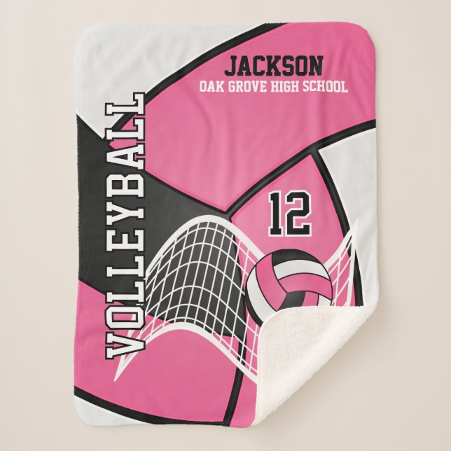 Volleyball 🏐 in Black, Pink and White Sherpa Blanket (Front)