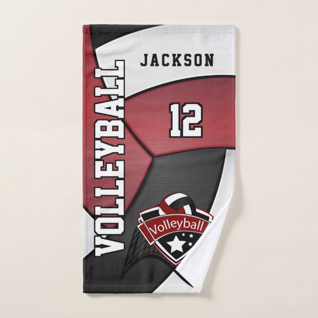 Volleyball in Dark Red, Black and White Hand Towel (Hand Towel)