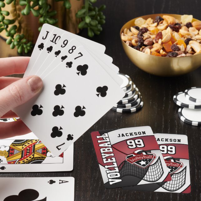 Volleyball in Dark Red, Black and White Playing Cards (In Situ)
