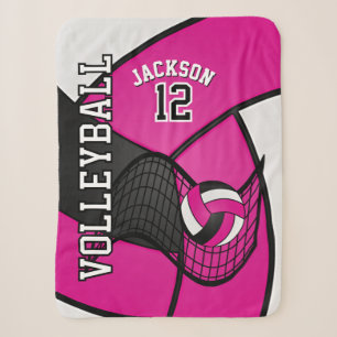 Volleyball in Hot Pink, Black and White Sherpa Blanket
