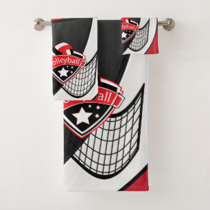 Volleyball in Red, Black and White Bath Towel Set