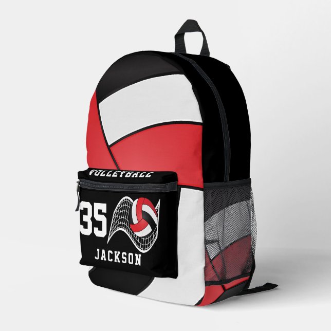 Volleyball in Red, White and Black  Printed Backpack (Back Corner Right)